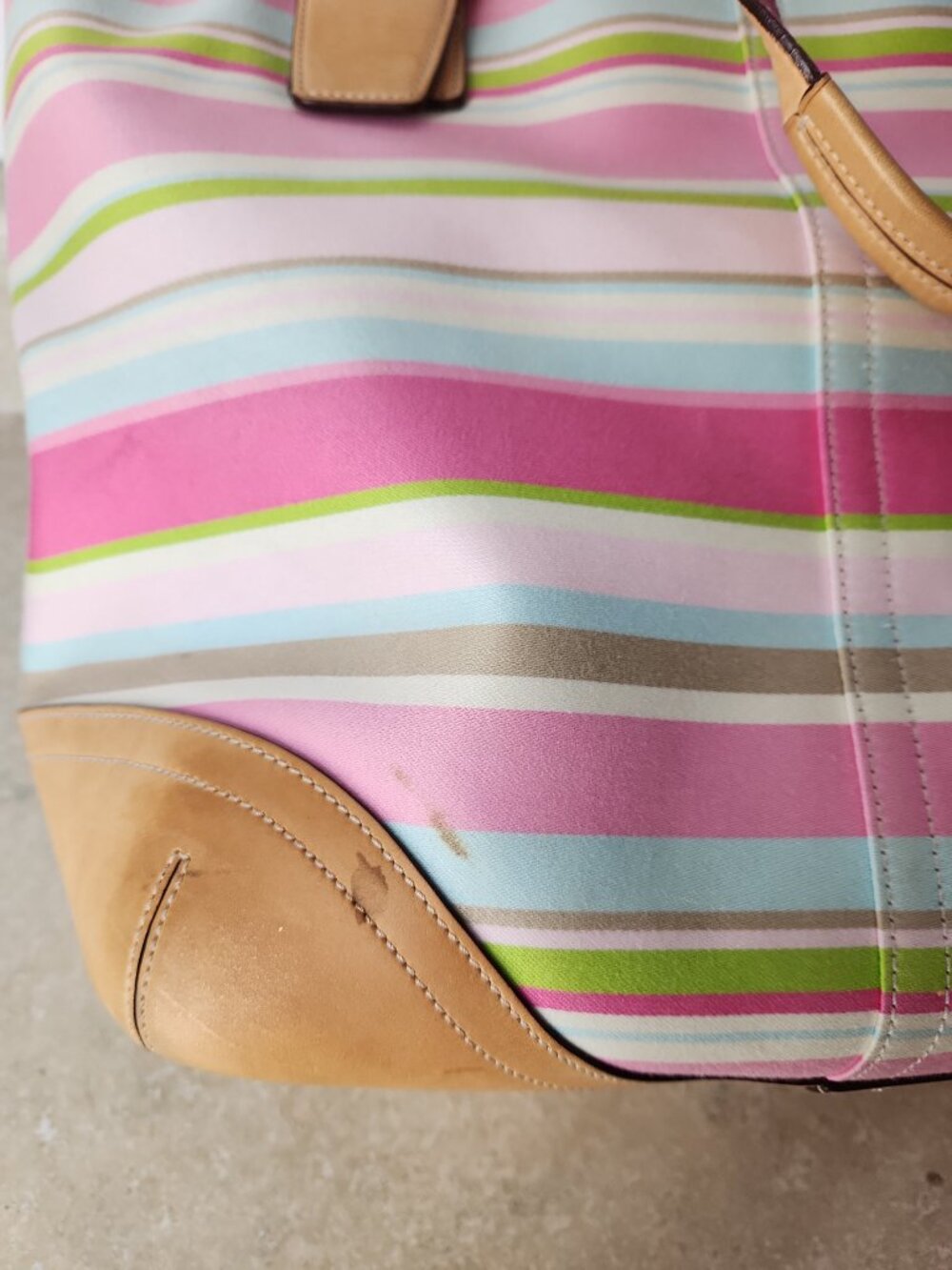 vintage Coach Hampton Stripe Canvas Tote Bag Vachetta leather trim M05S-5175 - Picture 9 of 16